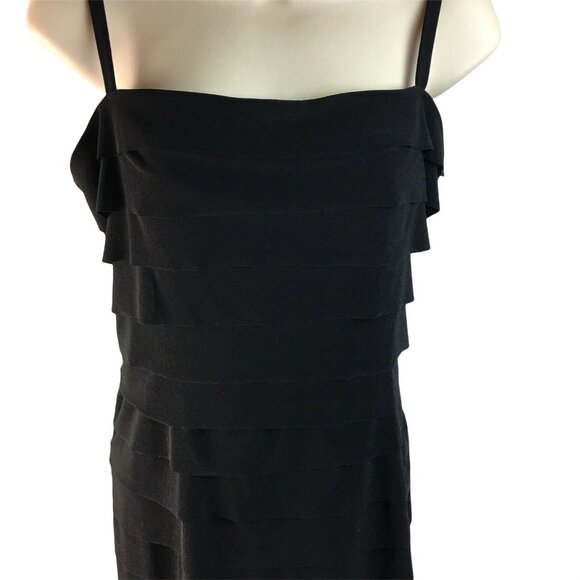 Little Black Evening Dress Evan Picone Tier Straps Mid Thigh Length Size 8 u - Picture 2 of 12